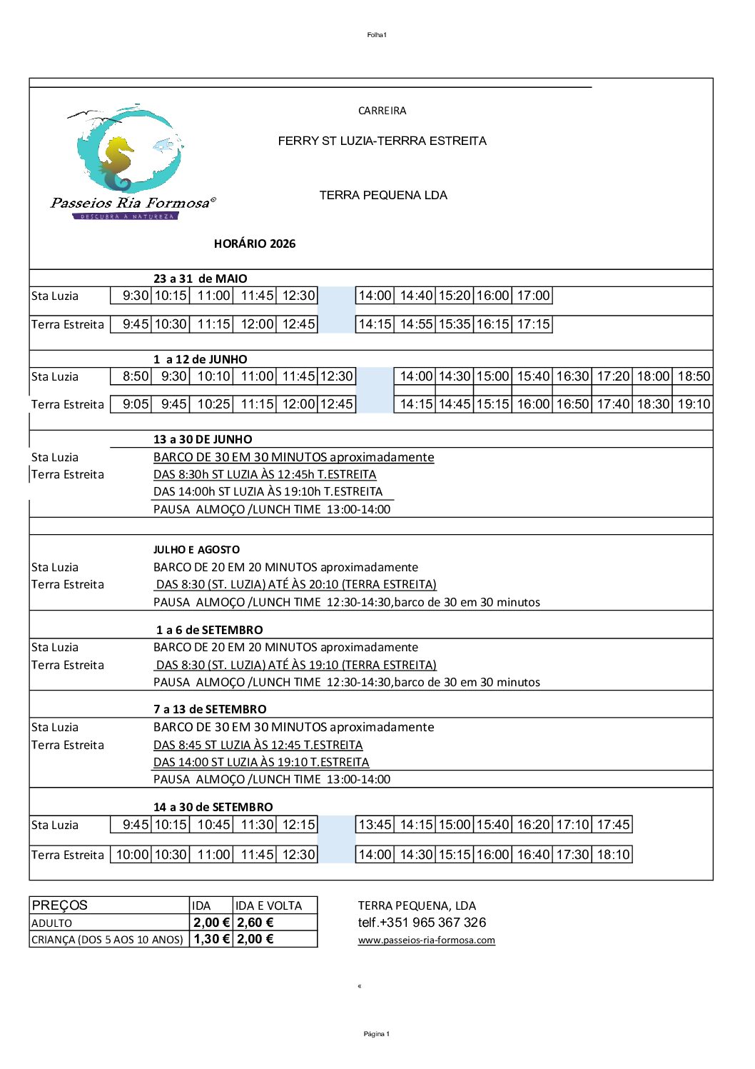 HORÁRIO PARA 2026 ST LUZIA